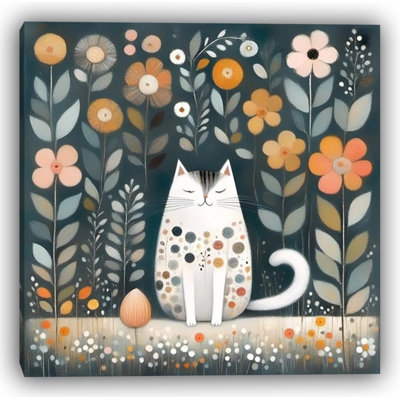 Garden Cat Serenity - Whimsical Cat Among Blossoms