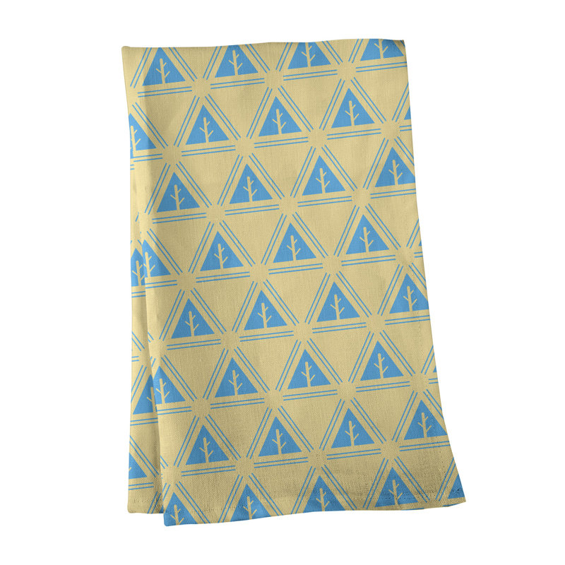 Serviette de thé minimaliste en sapin monochrome Theo Nath, Citron / bleu sarcelle, Polyester sergé