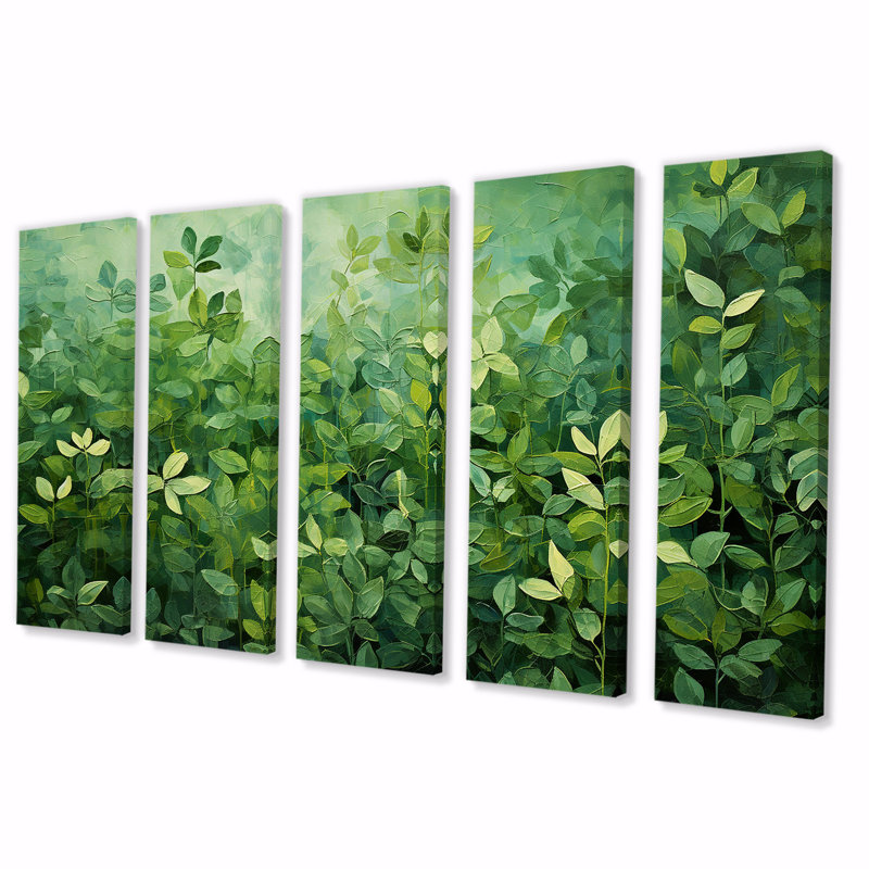 Herbes, origan, teintes I - art mural 5 pièces pour le salon, H 28 po x l 60 po