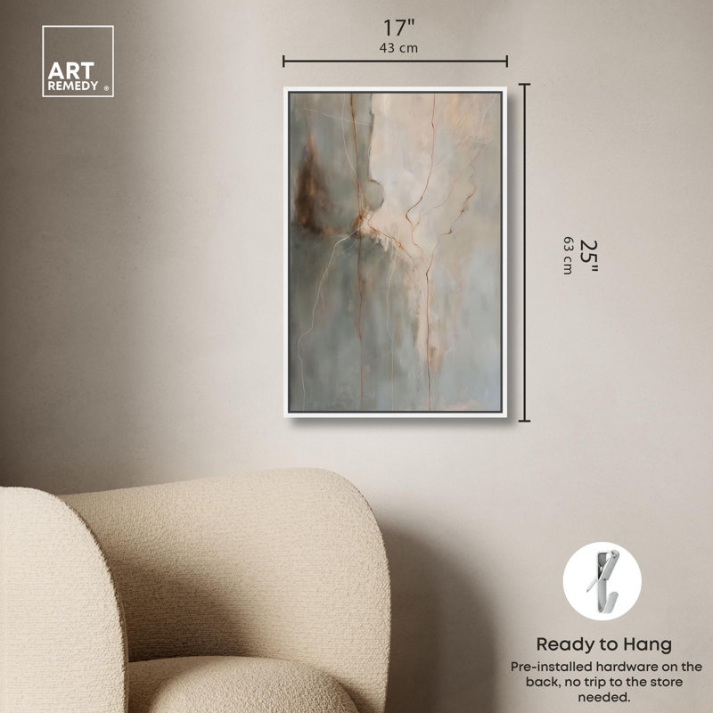 Fiery Traces II Canvas Minimalist Abstract by Art Remedy, 25" H x 17" W, White Framed