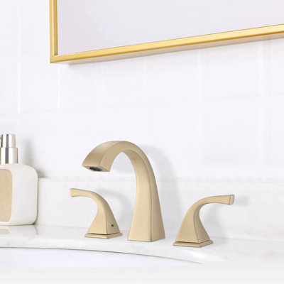 Brushed Gold Bathroom Sink Faucet With Drain - Brass Material, 2 Control, 1.8 Gpm Flow, Rust & Corrosion , 8" Centers, 4.25" Spout H, 5.45" Reach, 5.91" Overall 4.5 Lb Weight, 5.73 Shipping W,