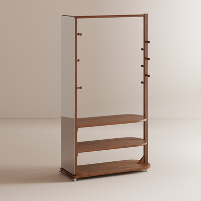 Porte-vêtements sur pied pleine grandeur en bois massif avec roulettes verrouillables et base amovible
