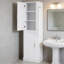 Grande armoire de rangement pour salle de bain, armoire de rangement sur pied avec crochet et tablette réglable