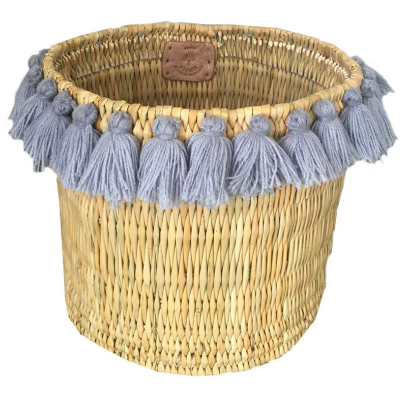Grand panier avec pompons Séverine, gris
