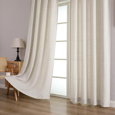 Natural Curtains 54 Inch Length 2 Panels Set, Light Filtering Textured Faux Linen Fabric Window Curtains for Bedroom, Rod Pocket Modern Drapes for Living Room Basement, 2x42Wx54L Inches