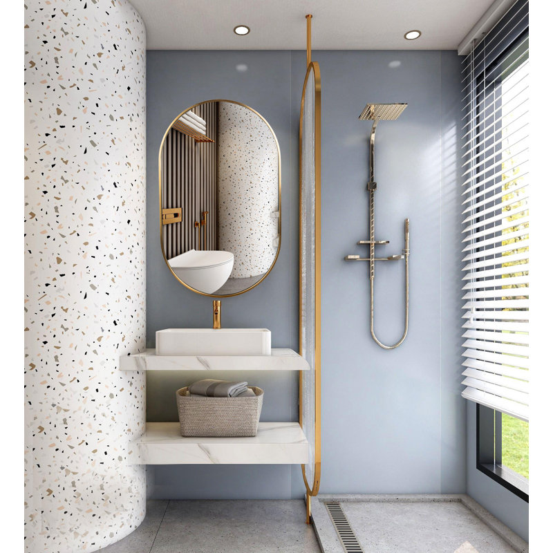 Metal Wall Mirror, Satin Brass, 36" H x 22" W