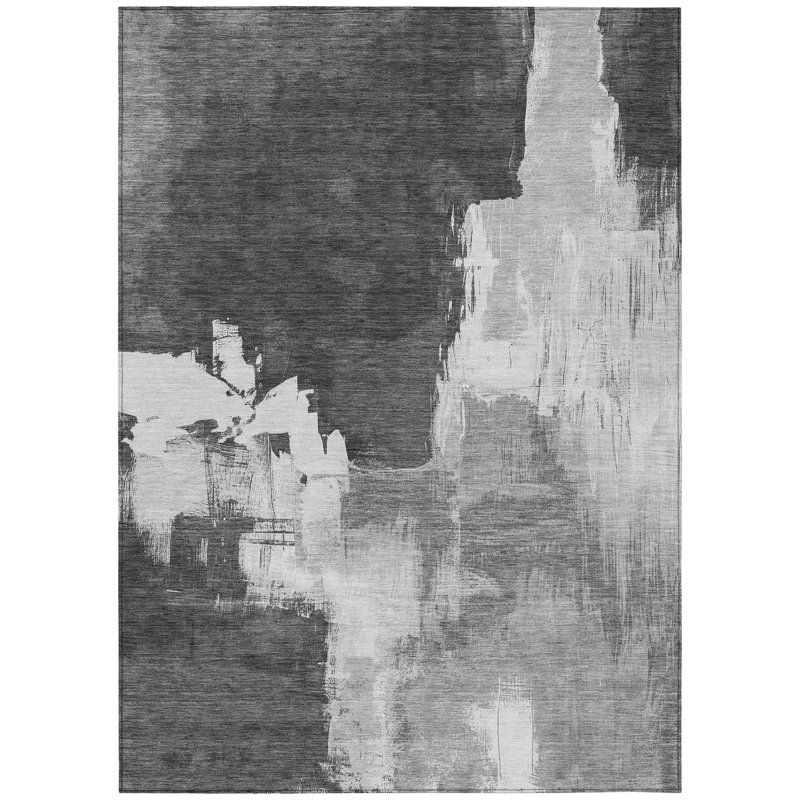 Tapis extérieur lavable abstrait gris et noir 8 pi x 10 pi