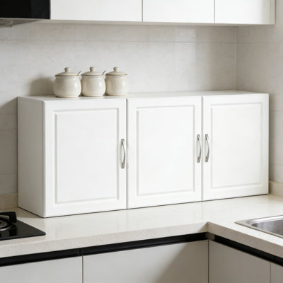 Evolution Kendall 54-Inch White Wall Cabinet With 3 Doors And Adjustable Shelves For Extra Storage Space, Easy Mounting System And Soft-Close Hinges