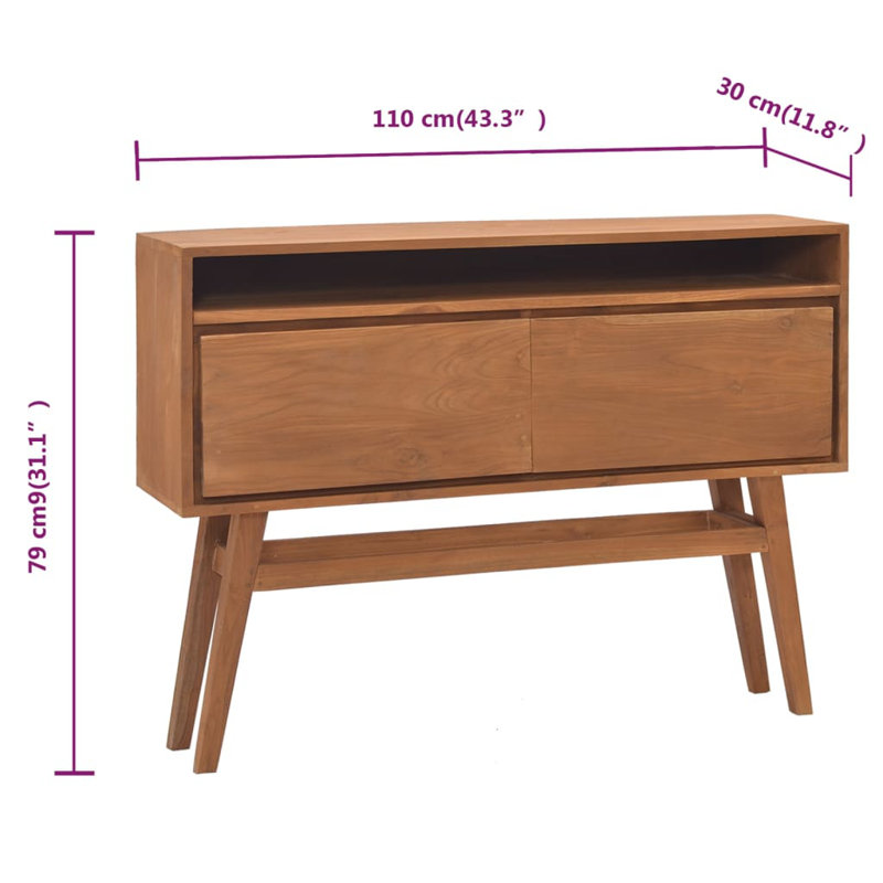 Solid Wood Teak Console Table Desk,  43.3" H x 31.1" W x 11.8" D