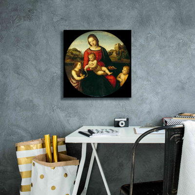'Madonna with Child, St. John and a Child Saint' by Raphael, Canvas Wall Art