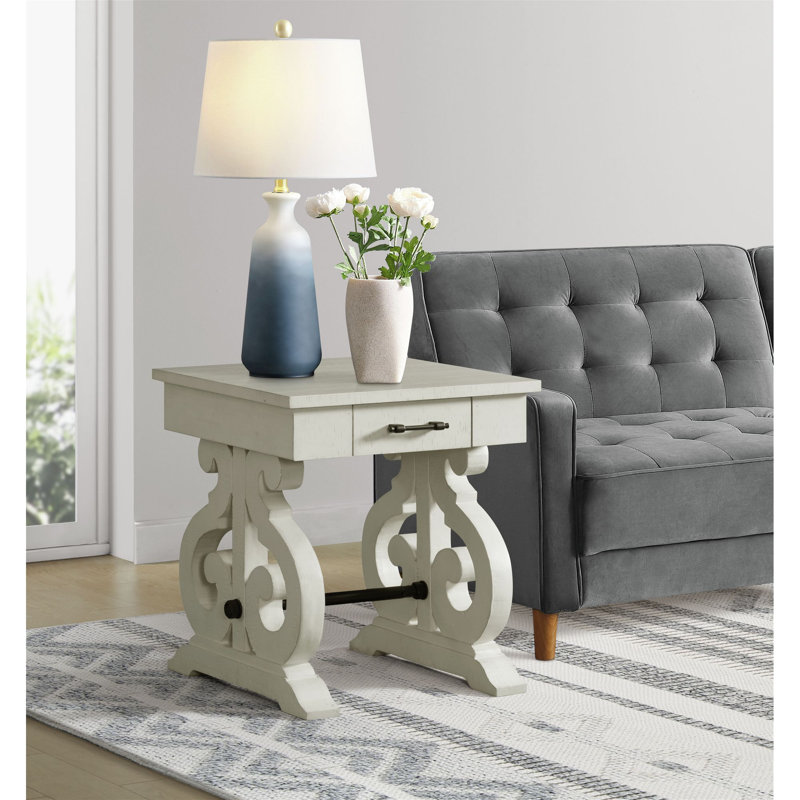 Amree Solid Wood End Table with Storage, Dark Ash