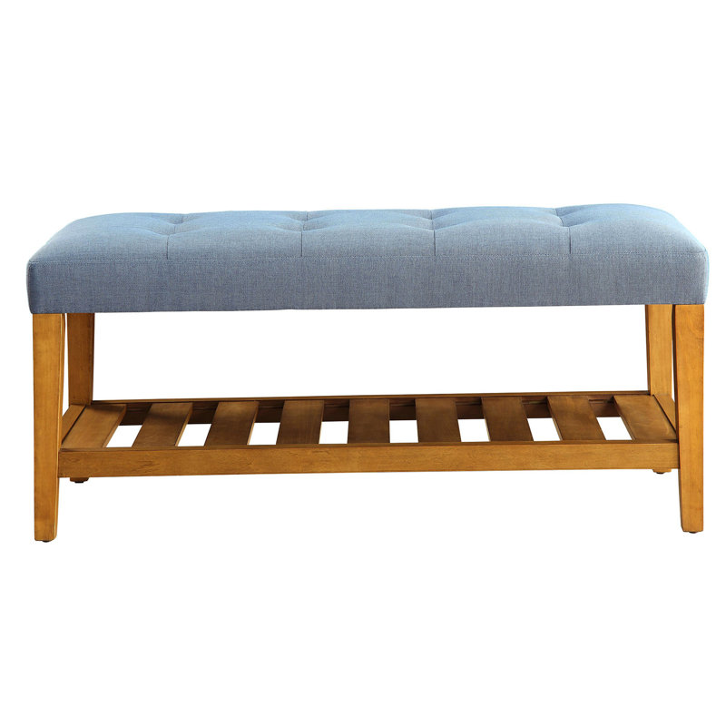 Blue Bench With Oak And Storage Shelf Facility Seat Wood, Dark Blue
