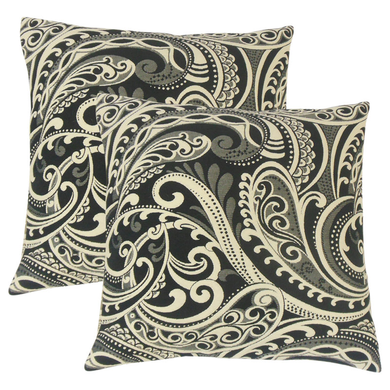 Milano Damask Feather Reversible Throw Pillow, Black