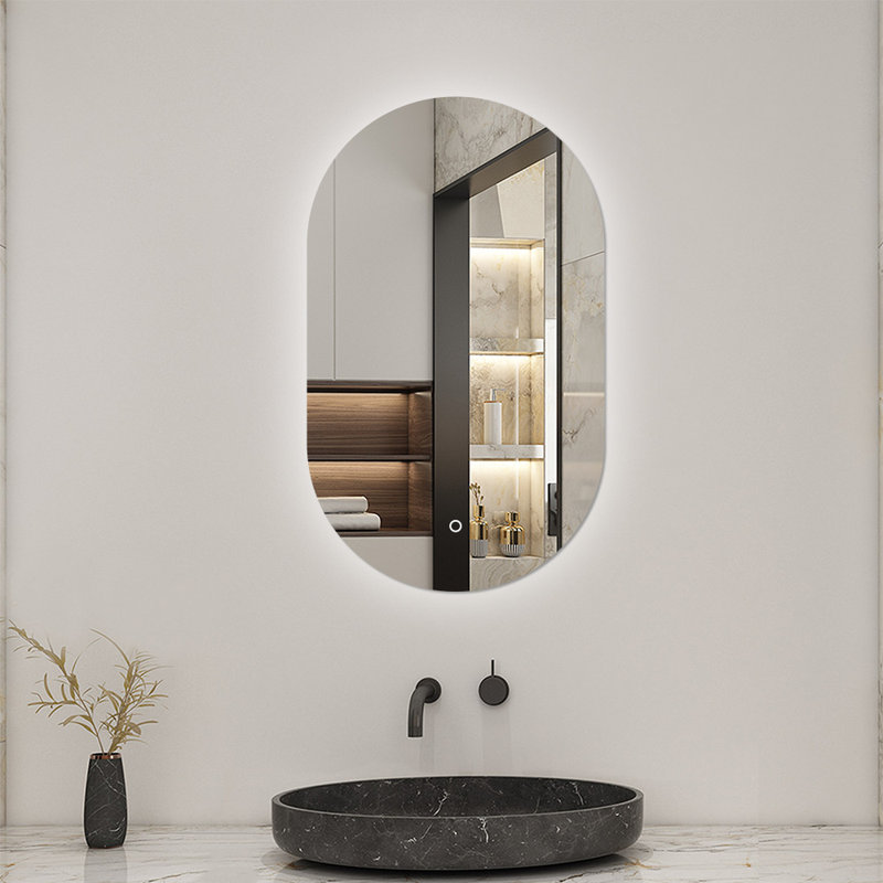 Bathroom LED Mirror with Lights Touch Sensor Switch, Oval, 750x450mm