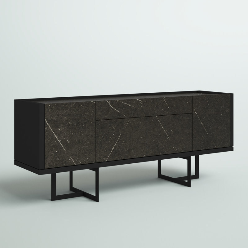 Buffet 1 tiroir 70,86 po Alva, Noir / marbre noir