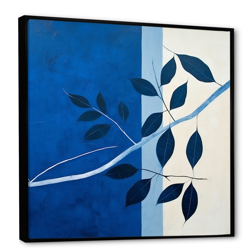 Silhouette de feuilles bleues saphir II, H 24 po x l 24 po x P 1 po, Cadre flottant noir