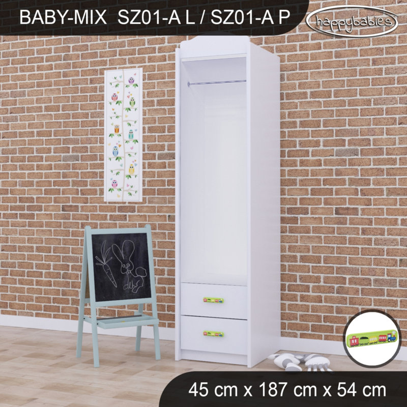 Baby Mix Train 1 Door Wardrobe, White/Green