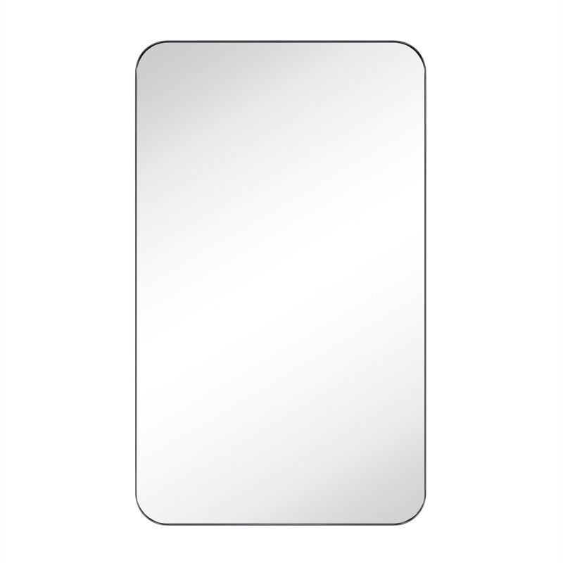 Josilyn Mid-Century Modern Chic Metal Rounded Wall Mirrors, Matte Black, 60" x 36"