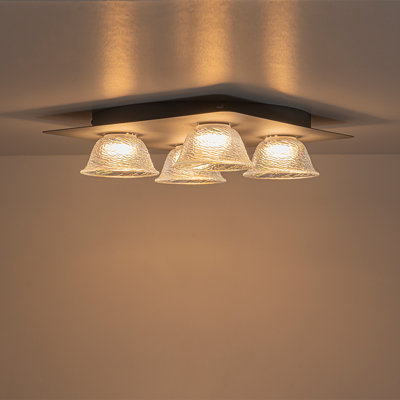 4-Light Iridescent Glass Dimmable LED Square Flush Mount