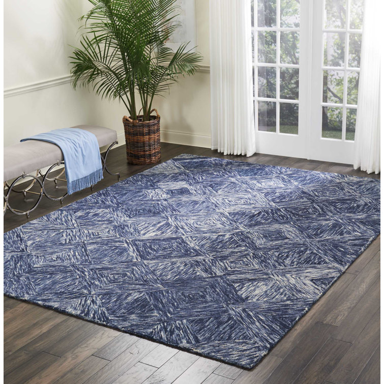 Divernon Geometric Handmade Tufted Wool Denim Area Rug