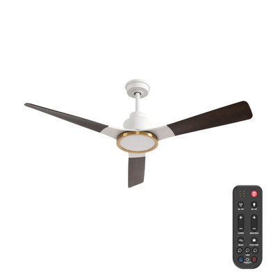 Ventilateur de plafond intérieur / extérieur de 52 po avec lumière DEL, intensité variable 6CCT à DEL Kamp, ventilateur de plafond avec télécommande et blanc Kamp - blanc mat et noyer foncé