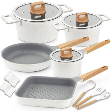  PYTKL Healthy Ceramic Nonstick, Cookware Pots And Pans Set, 14  Piece, Pink,Kitchen Accessories : Home & Kitchen