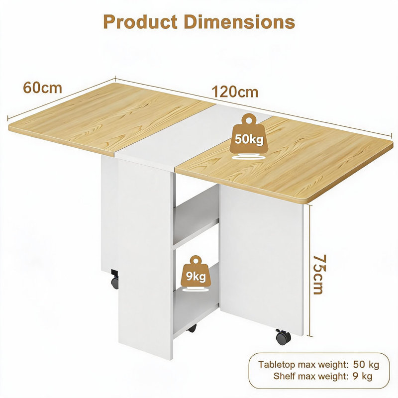 120cm Folding Table, Natural White