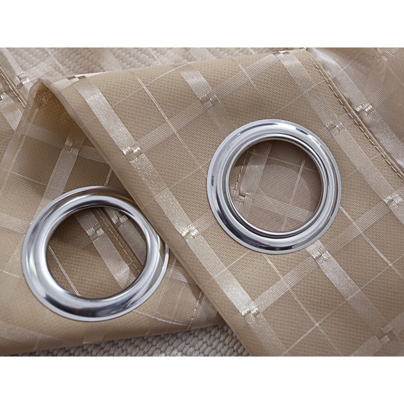 Jardine Plaid Stripe Sheer Window Curtain Panel, Taupe
