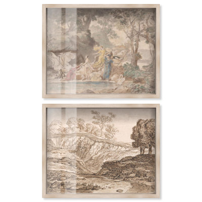 Neutral Harmony Modern Japandi Shadowbox Wall Decor Set of 2 by Art Remedy, Blonde Frame, 25 x 21