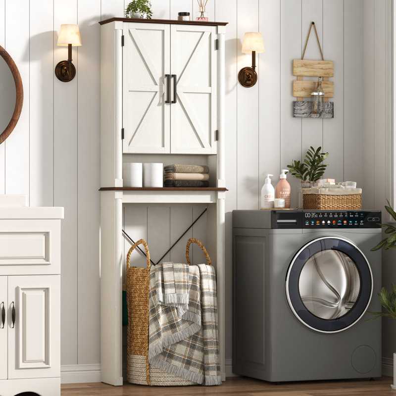 Over The Toilet Storage, Bathroom Storage Cabinet, Farmhouse Bathroom Cabinet With Barn Door And Roman Column Decor