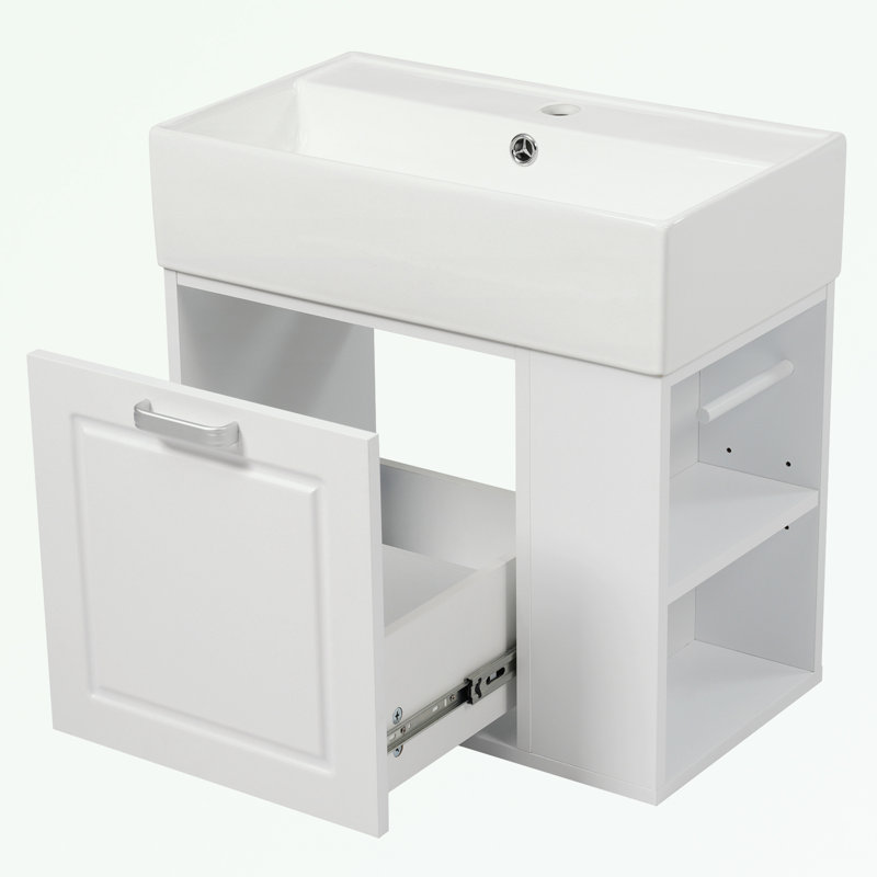 Wall Bathroom Vanity with Sink, One big Drawer and Adjustable Shelf, White