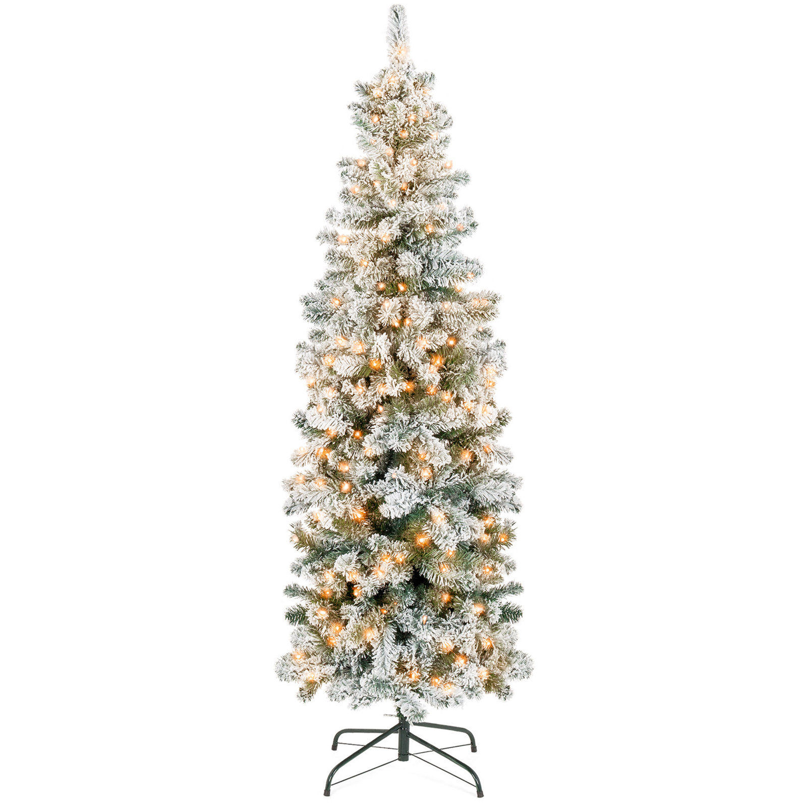 Pencil Frosted 12' Pre-Lit Pine Christmas Tree, 7.5' H