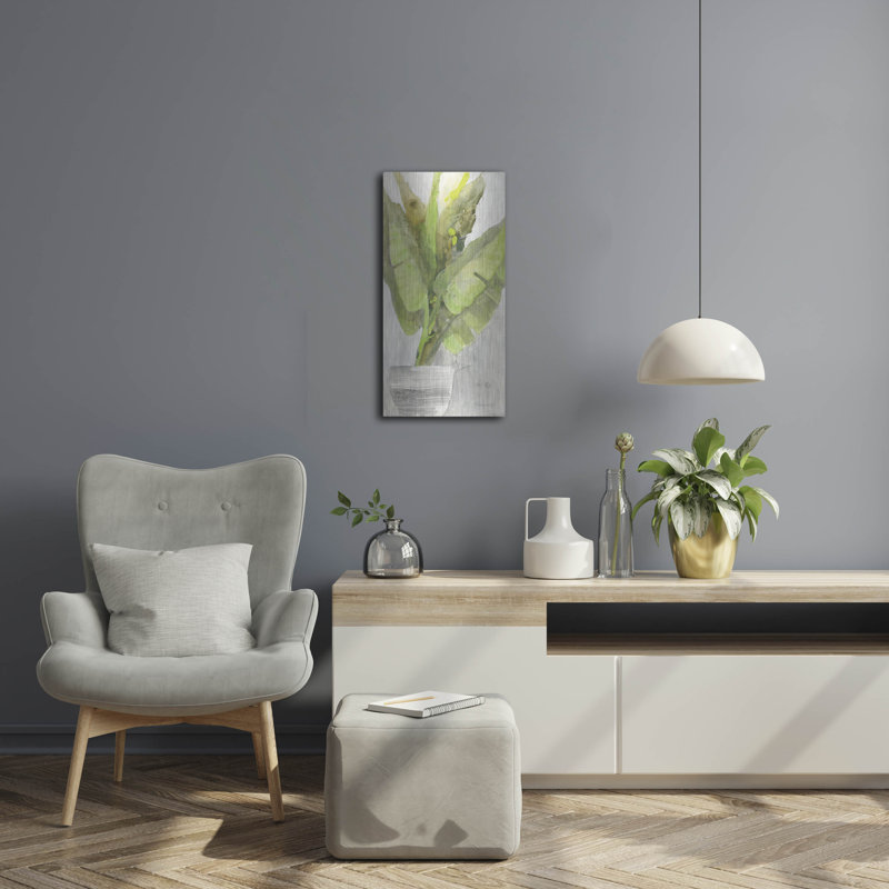 Art mural luxueux en métal «Tropical Planter 2» par Albena Hristova, 12 po x 24 po