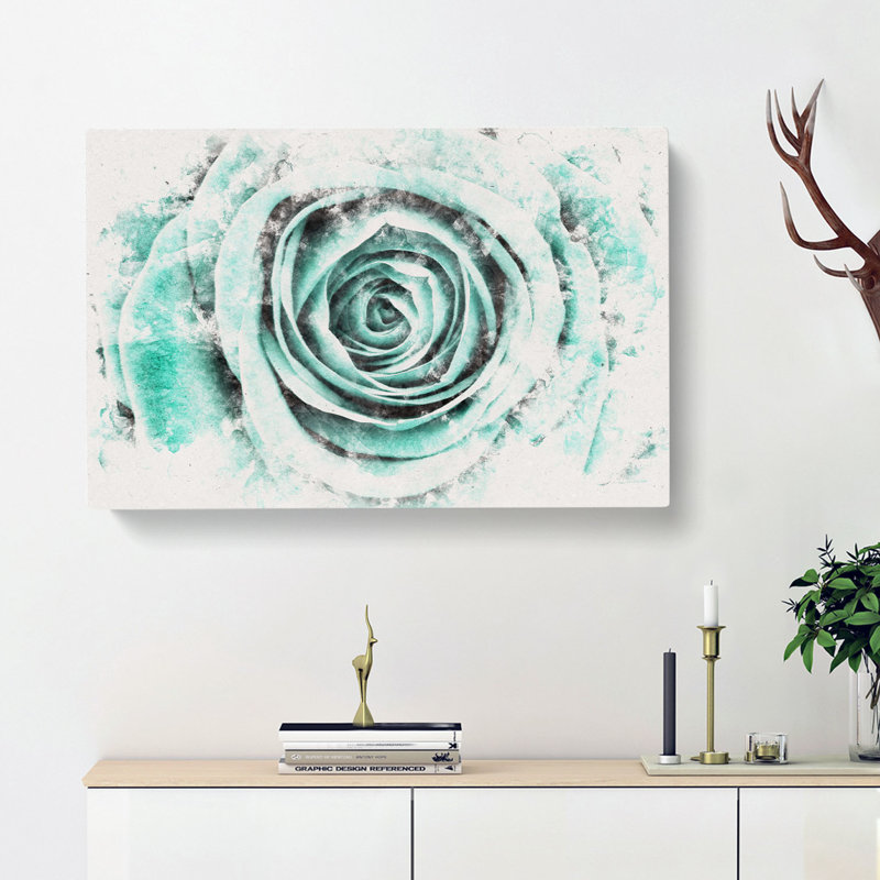 Mint Green Rose Watercolour - Wrapped Canvas, 50cm H x 76cm W x 3cm D