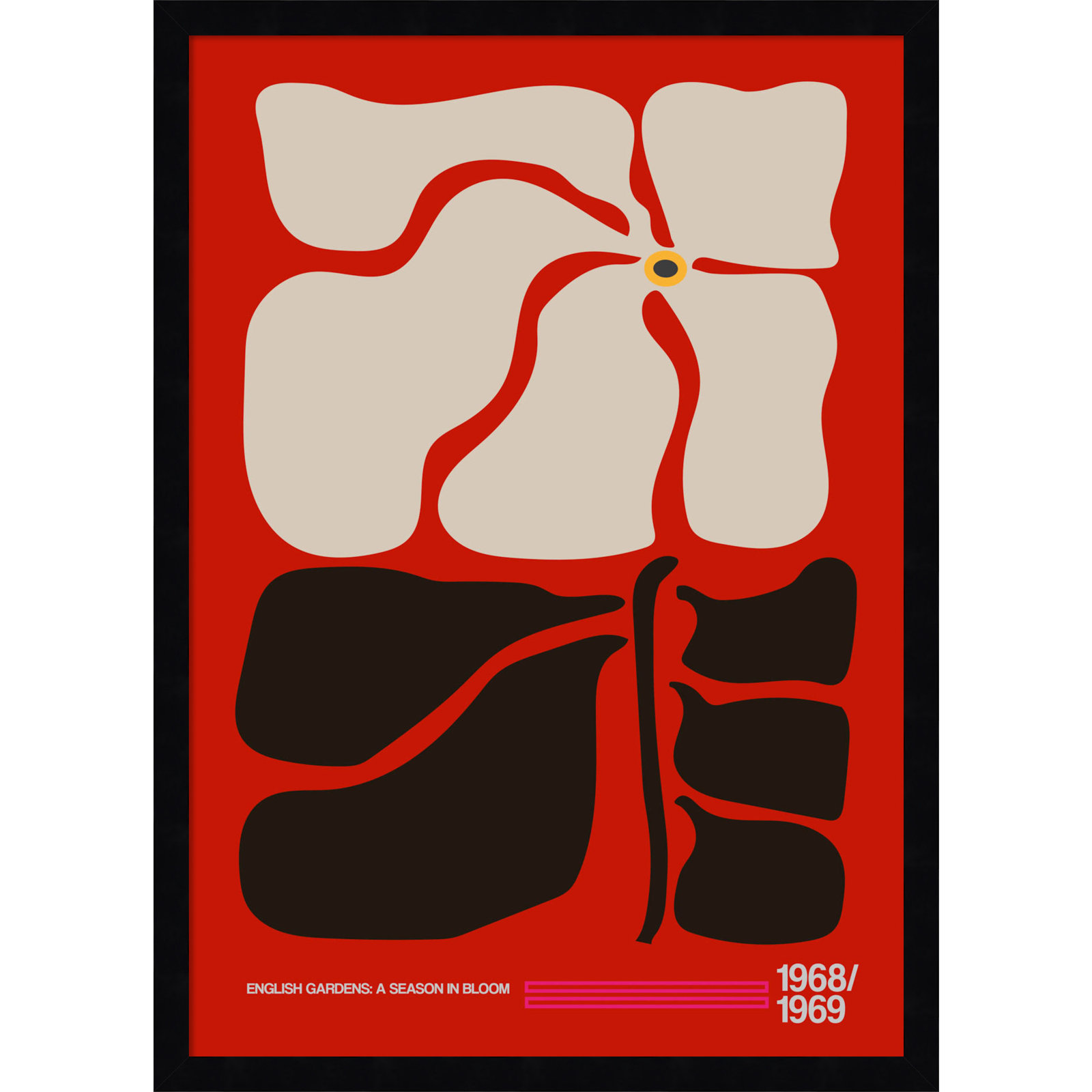 English Gardens Red by Frances Collett, Black, 25" H x 18" W x 1" D