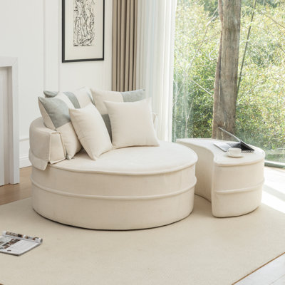 47.63" W Chenille Upholstered Round Lazy Chaise Lounge Sofa With 5 Throw Pillows And Ottoman by Latitude Run