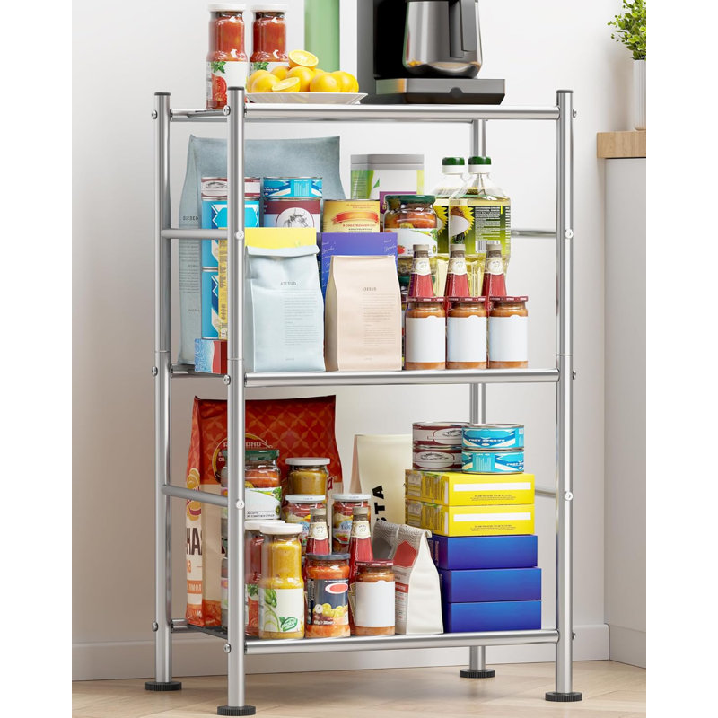 3-tier Metal Storage Shelf Organizer With Adjustable Feet Silver