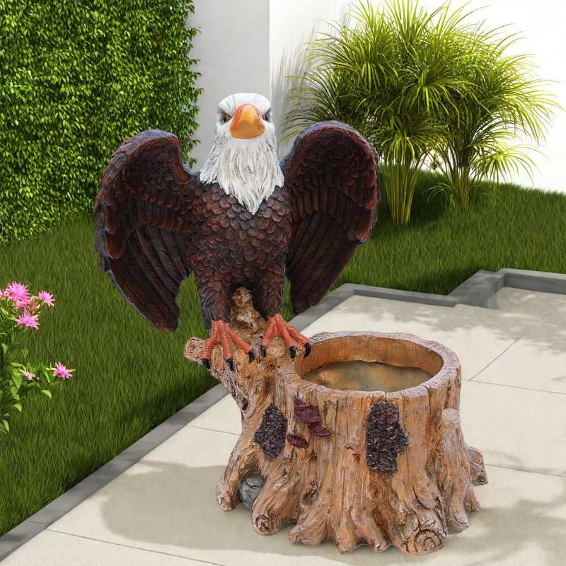Majestic Eagle Planters, Durable Resin Rustic Tree Stump Decor For Patio