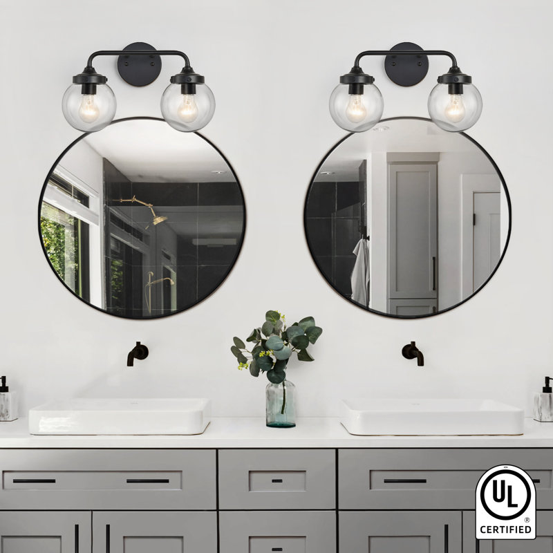 Ardi Black Metal and Glass 2-Light Wall Sconce