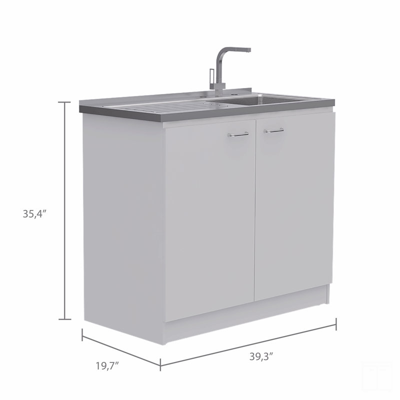 Rectangle 2-Door Utility Sink And Cabinet, 35.4" H x 39.3" W x 19.7" D, White