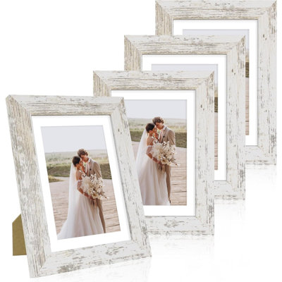 5x7 Distressed White Picture Frames, Set Of 4