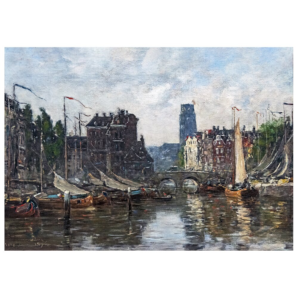 Gerahmtes Leinwandbild Rotterdam, Le Pont De La Bourse von Eugène Boudin