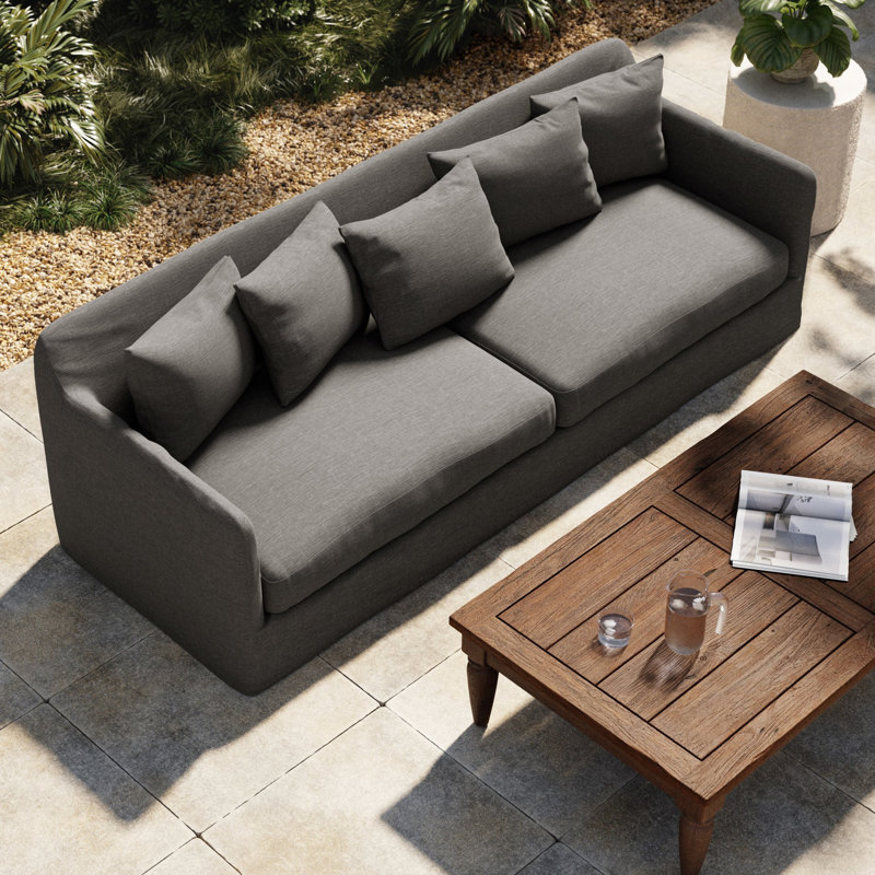 92'' Wide Wood Patio Sofa with Cushions, Charcoal