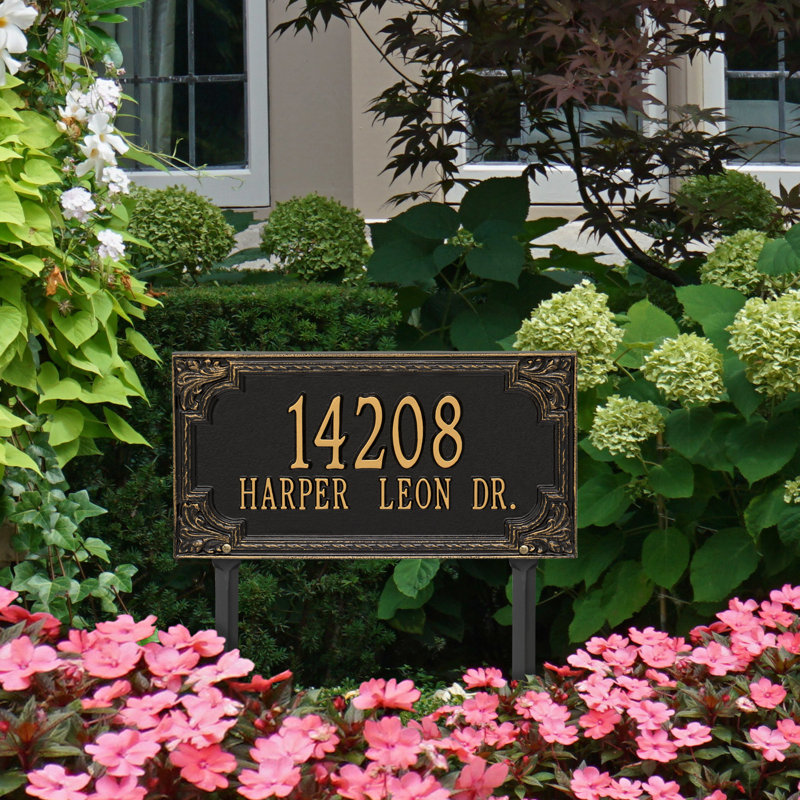 Signature Series 2-Line Lawn Address Sign, Black, Gold, Yes