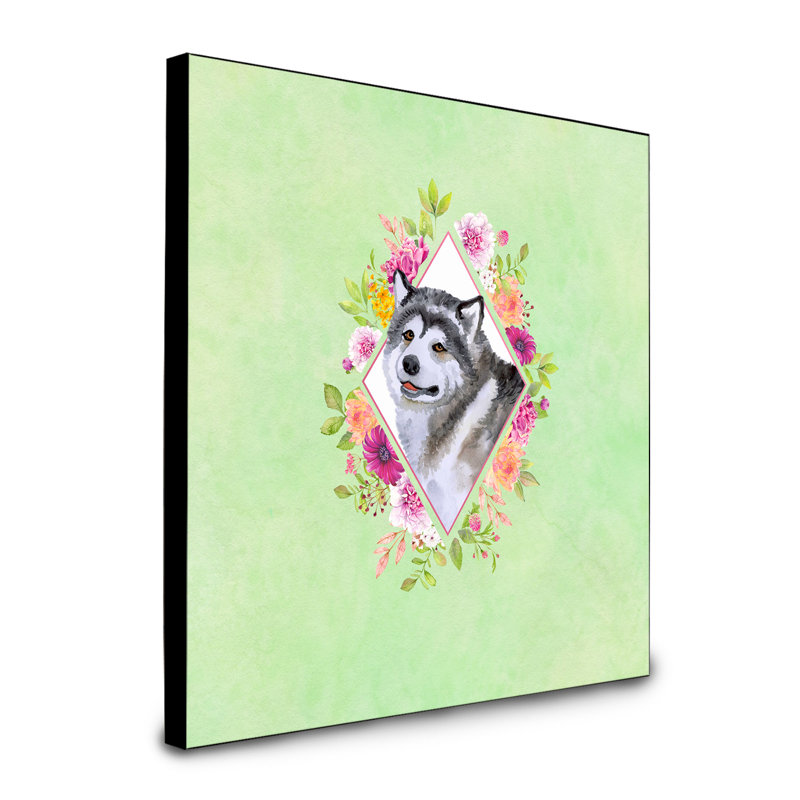 Panneau mural Dollman Flowers, Vert, Malamute d’Alaska gris