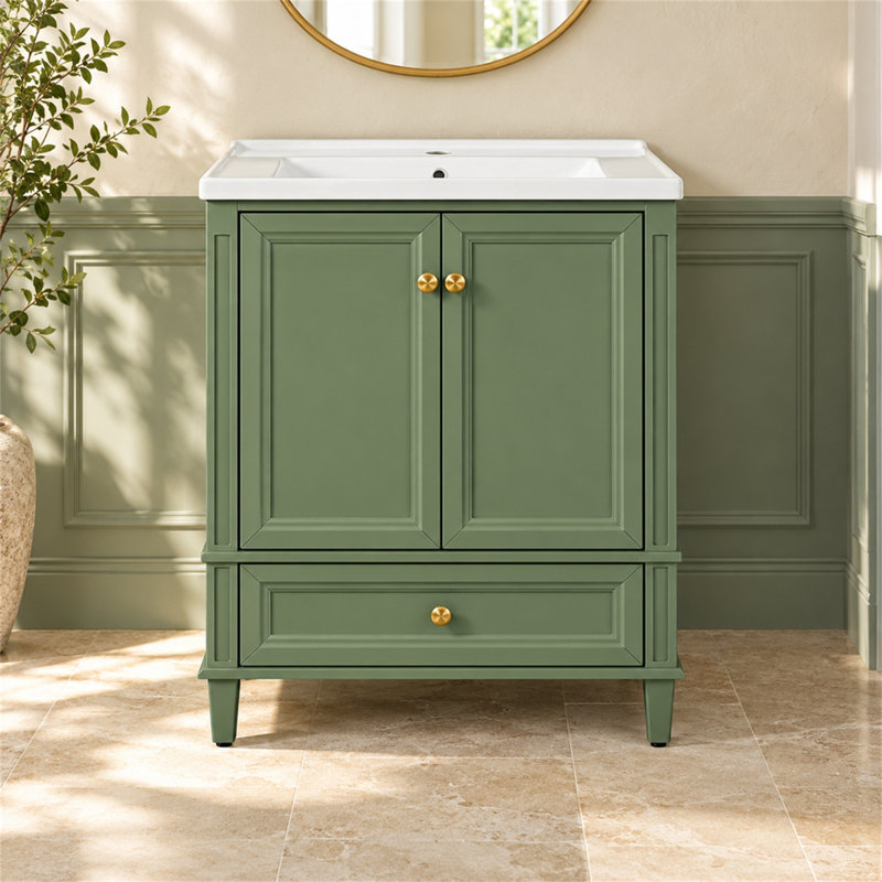 Freestanding Standard Single Vanity Bathroom Vanity With Ceramic Top