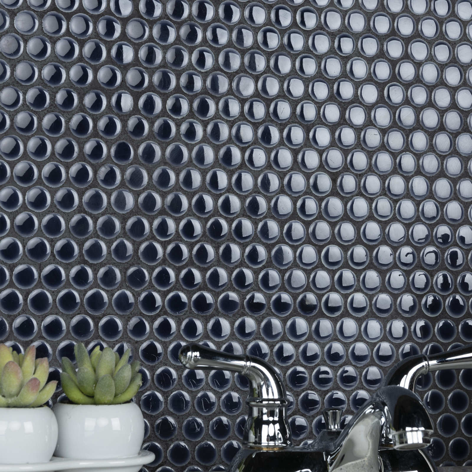 Hudson Penny Round Porcelain Mosaic Tile, Ribier Grape