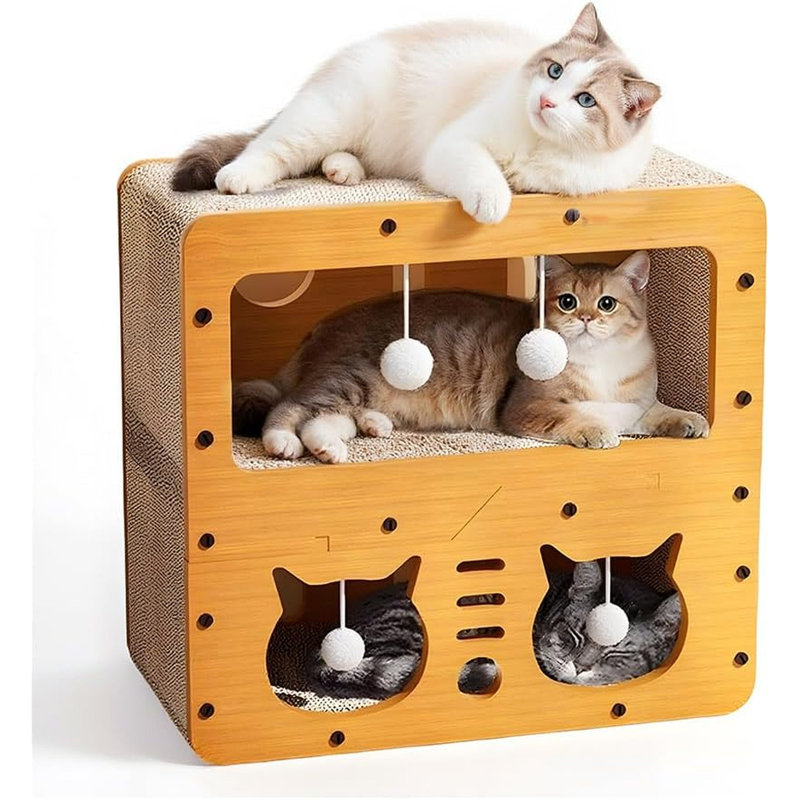 Grattoir pour chat en carton ondulé à 2 niveaux, lit de repos multifonctionnel pour petits chats, bloc-notes et boîte à courrier à griffer, jouet durable pour protéger les meubles des égratignures