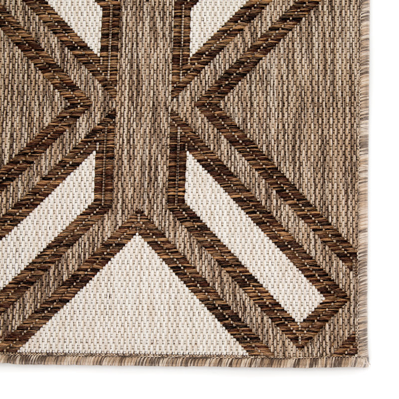 Tapis d'intérieur / extérieur à motif géométrique brun / ivoire Samba, Rectangle 2 pi x 3 pi 7 po