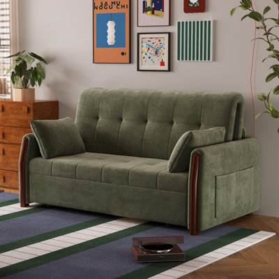 62.9" Convertible Fabric Sofa Bed With Storage, Solid Wood Trim Sleeper Couch For Small Living Rooms & Apartments